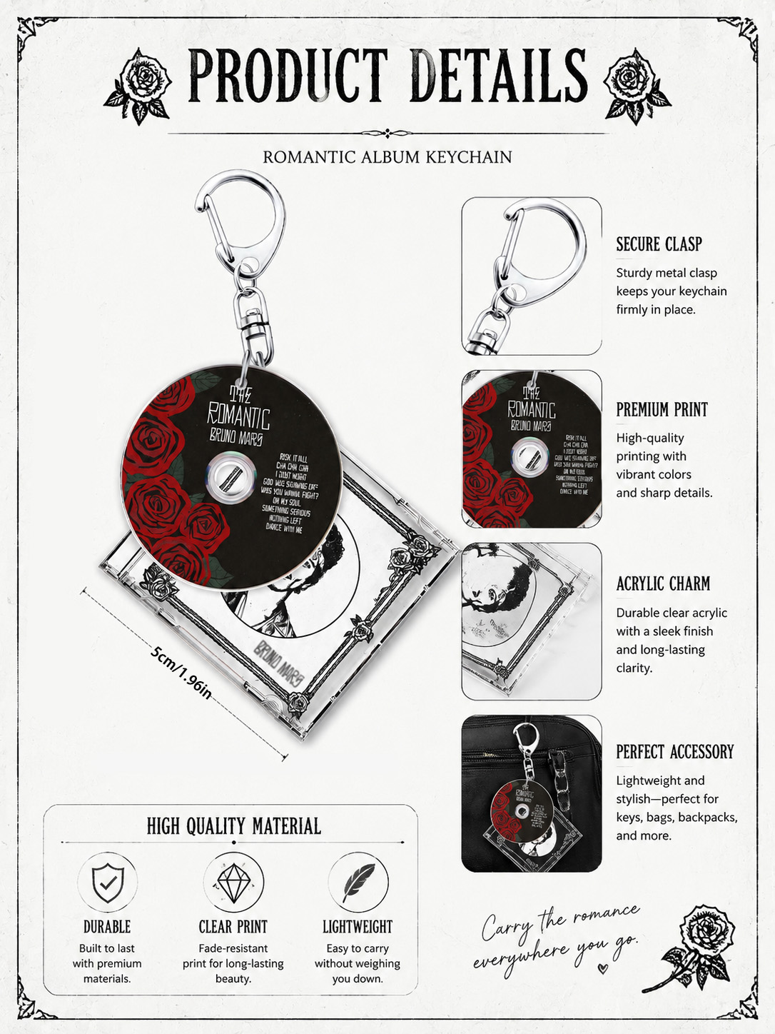 브루노 키체인, 더 로맨틱, 마스, 앨범 키체인, 음악 - Carabiner Keychain 리뷰 및 가격